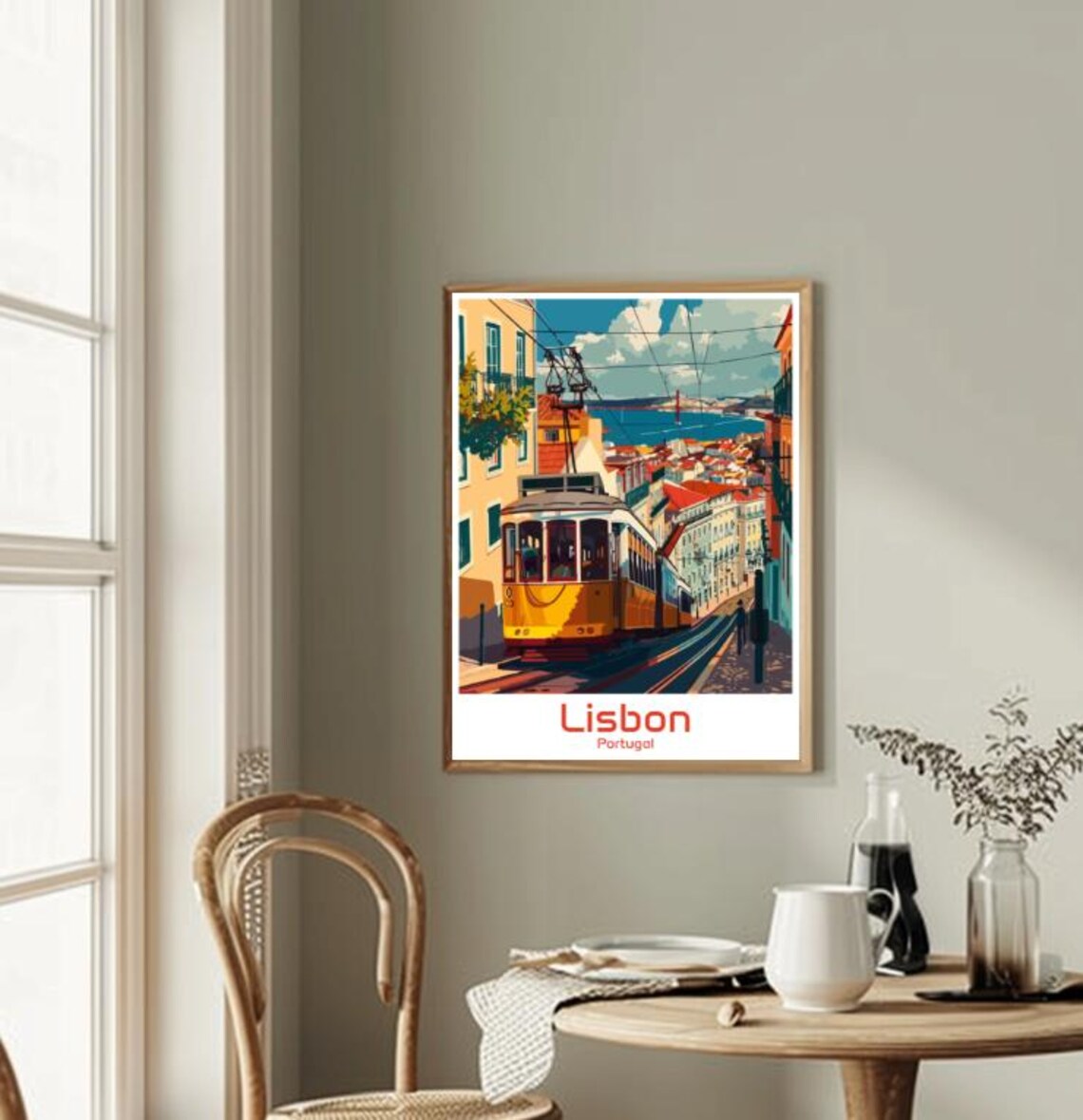 Lisbon Portugal Yellow Tram Climbing Steep Old Town Street Poster - Image 2