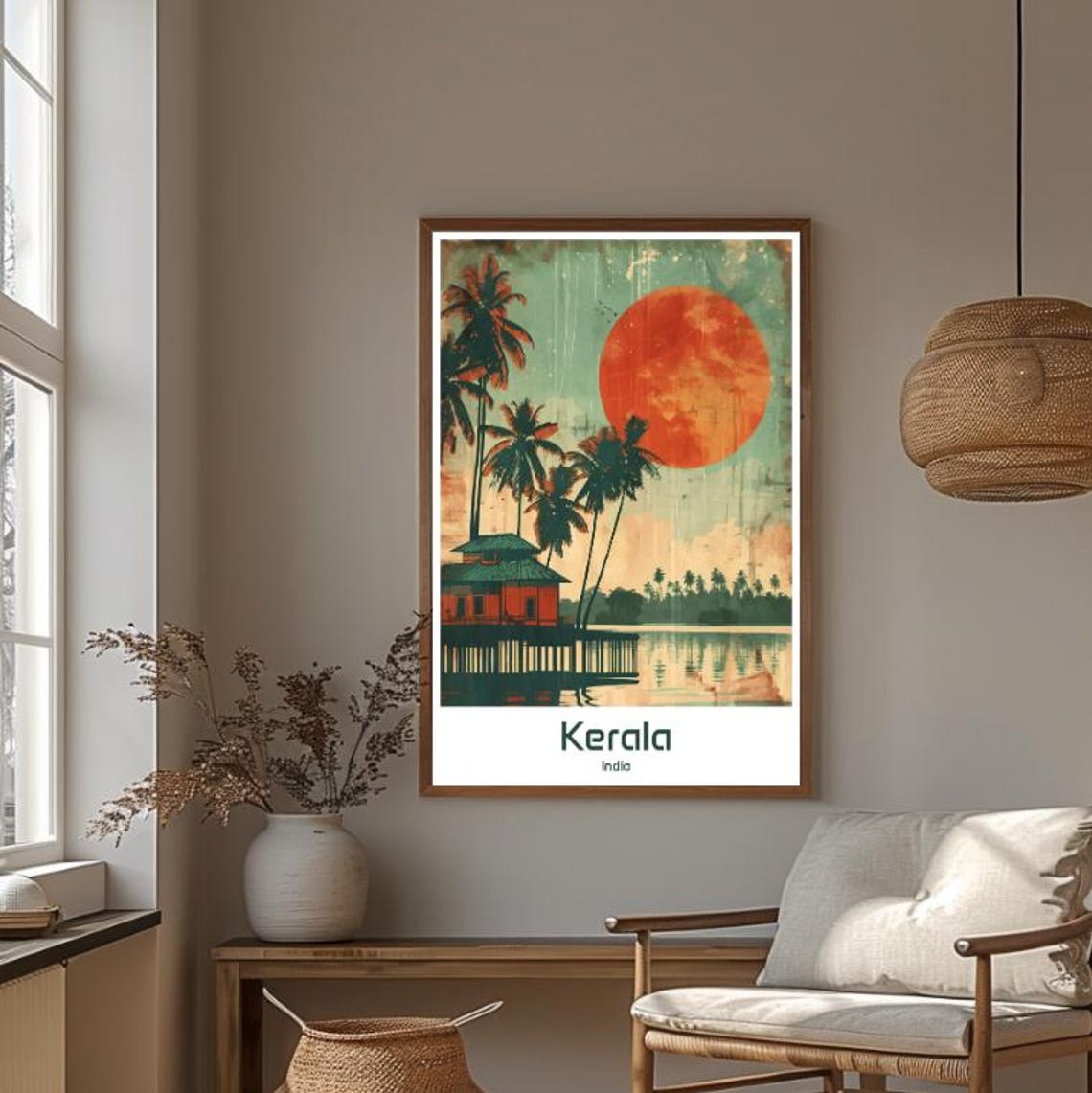 Kerala India Backwaters Palm Trees Sunset Vintage Travel Poster - Image 4