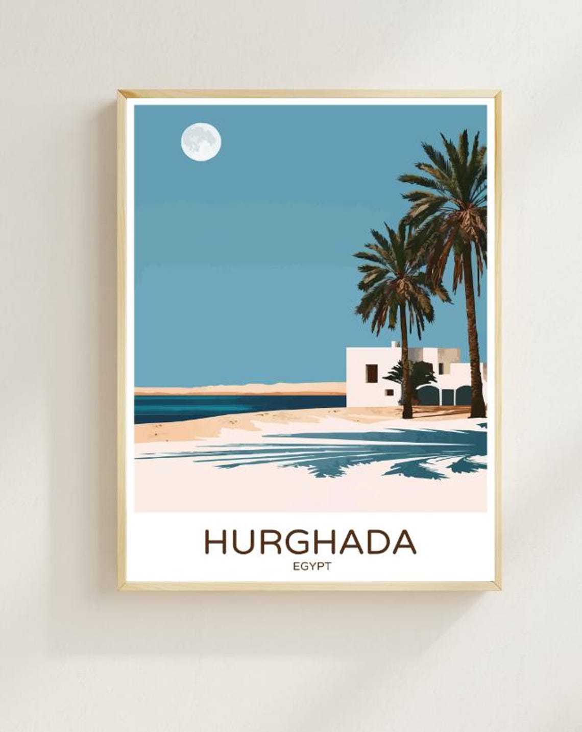 Hurghada Egypt Red Sea Beach Moonlit Palms Night Scene Poster
