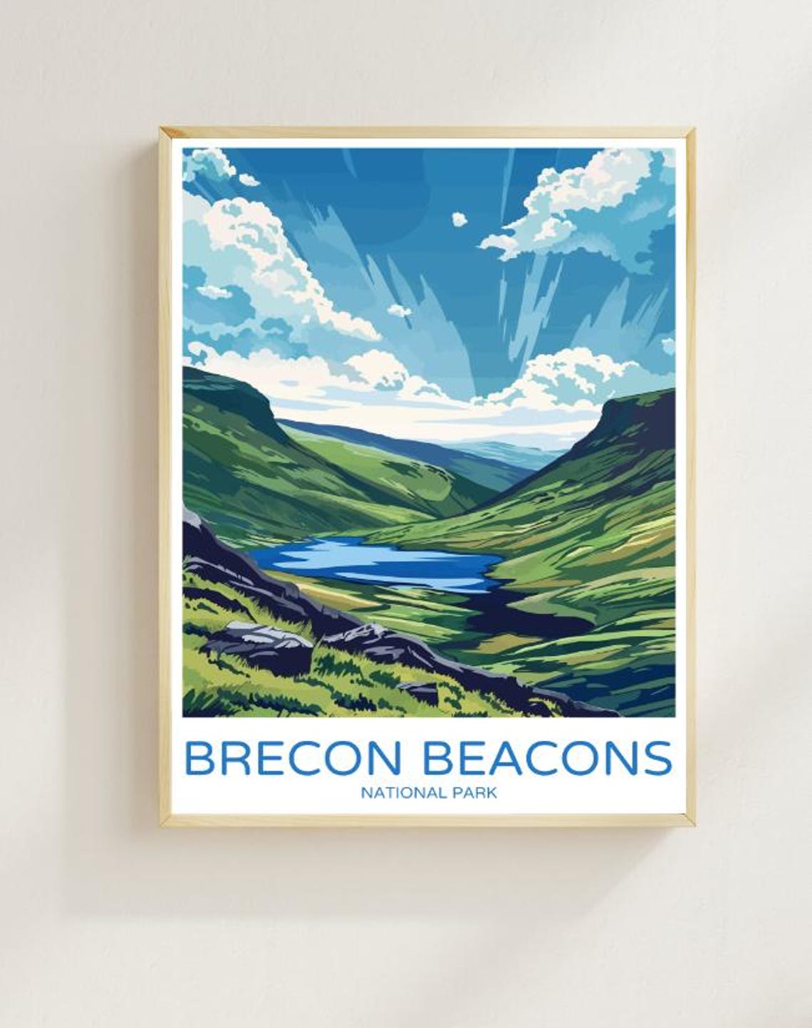 Brecon Beacons National Park Green Valley Colorful Travel Poster