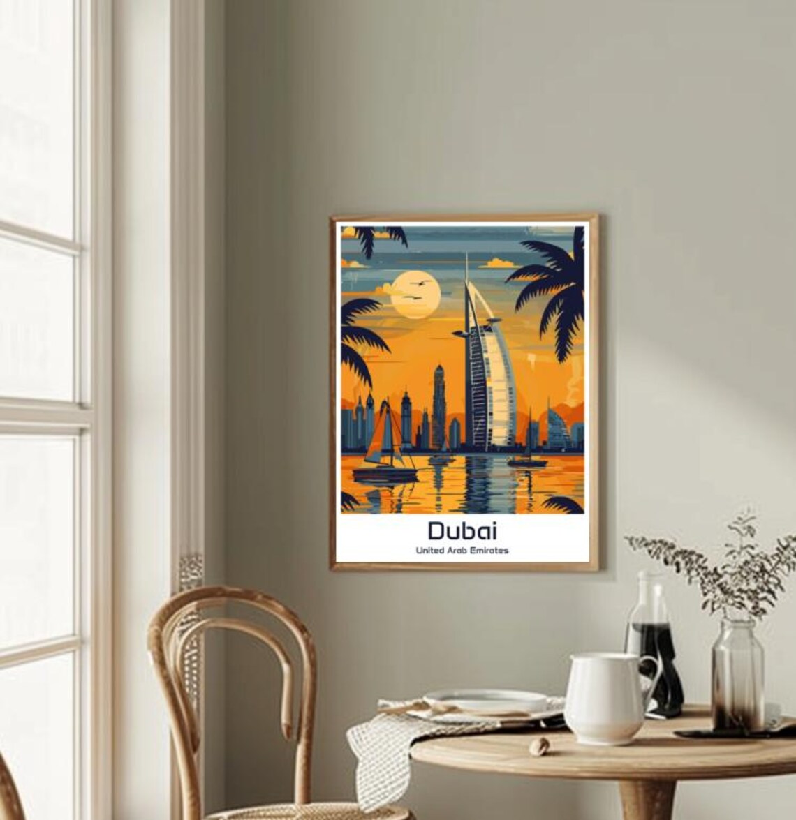 Dubai Burj Al Arab Hotel Sunset Skyline Vintage Travel Poster - Image 2
