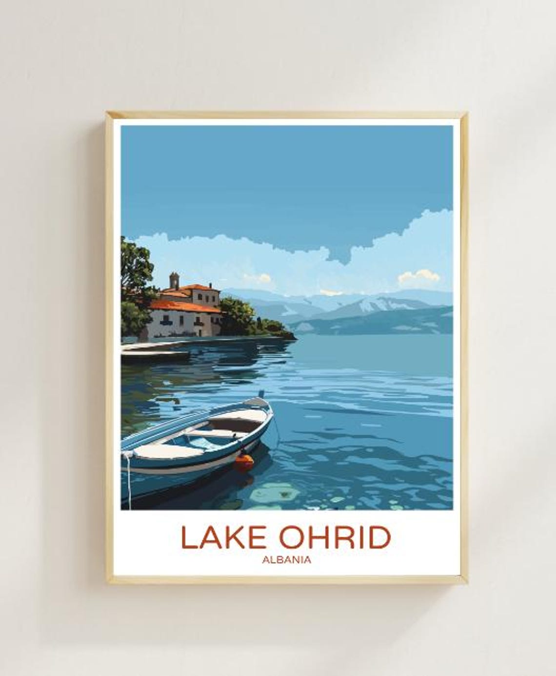 Lake Ohrid Travel Poster Scenic Albania Wall Art Nature Landscape Print Lake Ohrid Decor Balkan Travel Gift Albania Art For Home