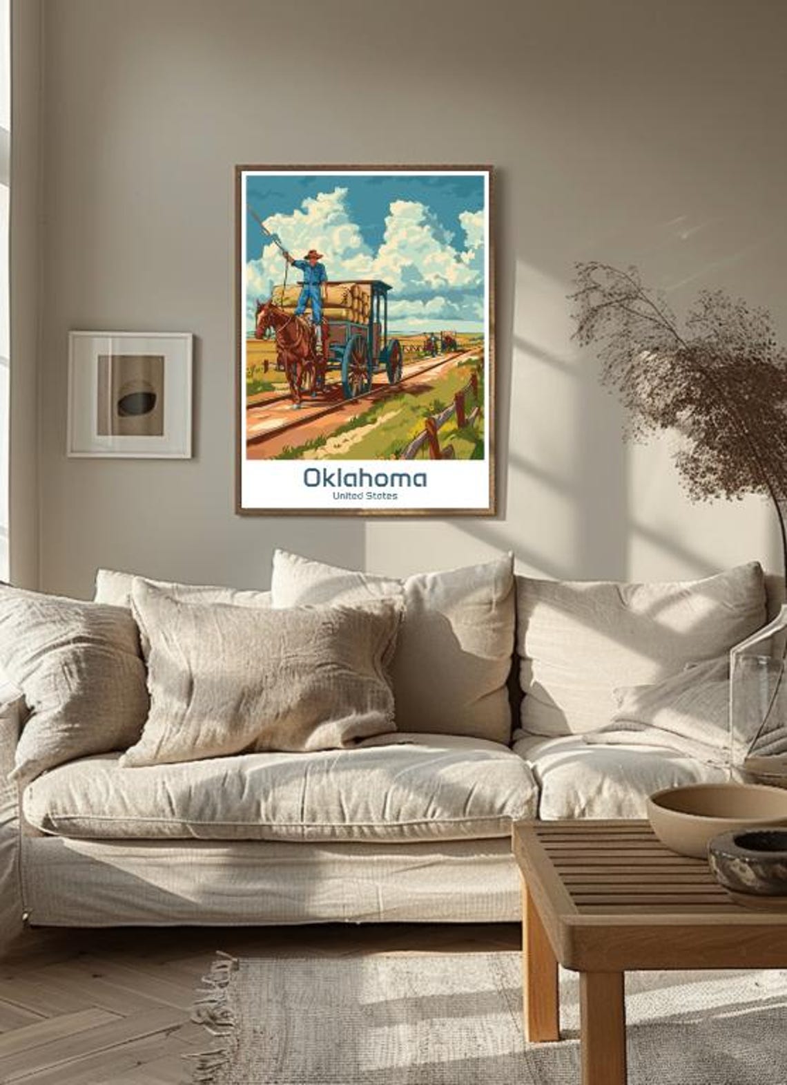 Oklahoma Horse Drawn Hay Wagon on Golden Prairie Sunset Poster - Image 3