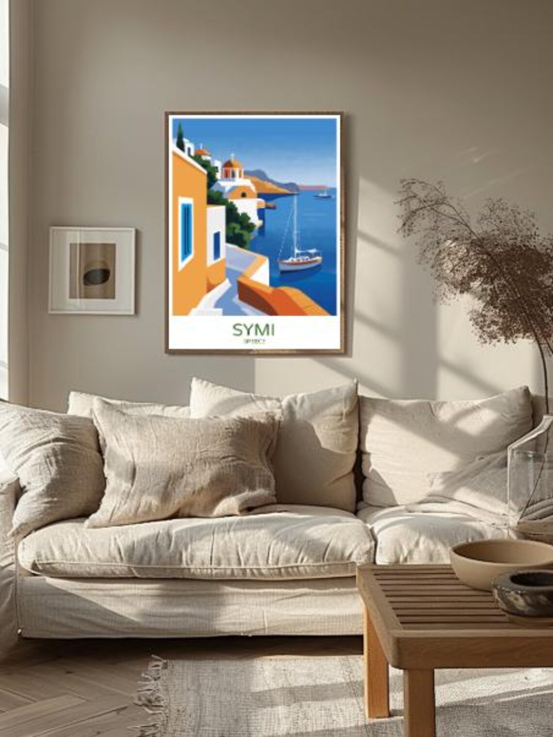Symi Greece Island Harbor Churches And Sailboat Travel Poster - Image 2
