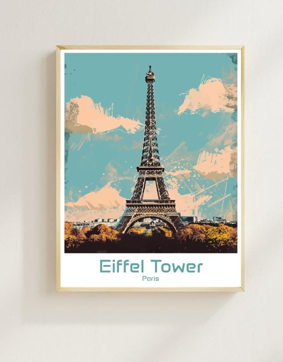 Eiffel Tower Paris Pop Art Sky Bold Colorful Artistic Travel Poster