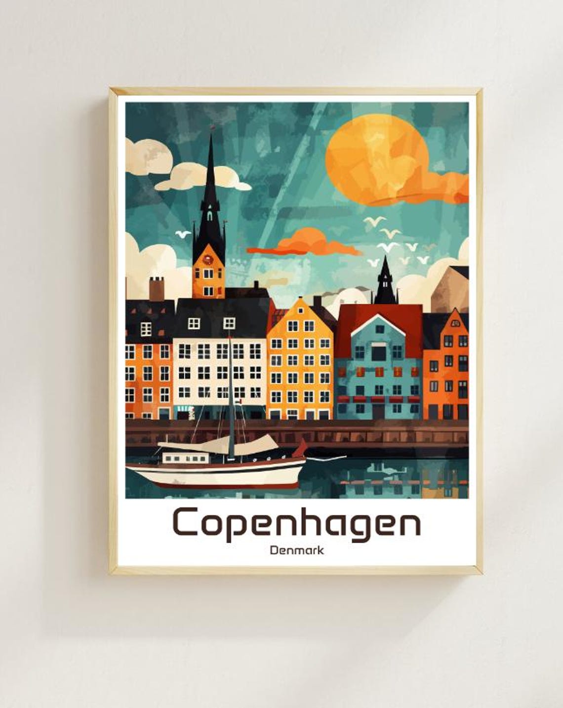 Copenhagen Denmark Nyhavn Colorful Harbour Houses Retro Poster