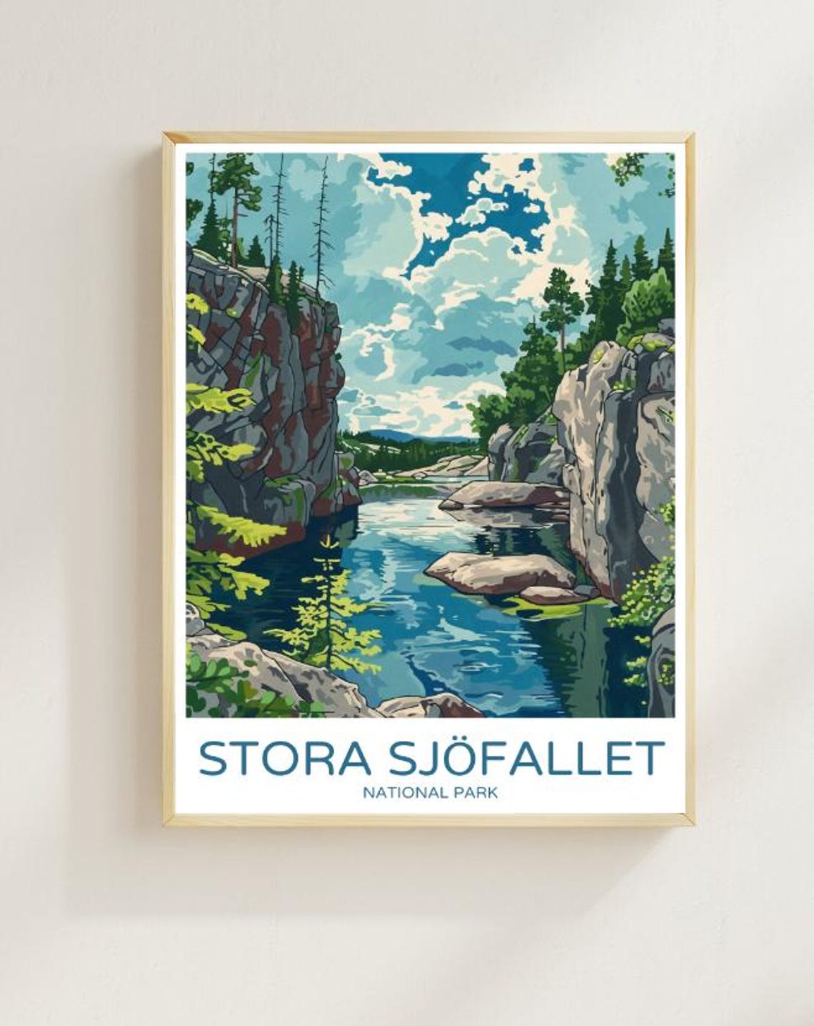 Stora Sjofallet National Park River Cliffs Colorful Travel Poster