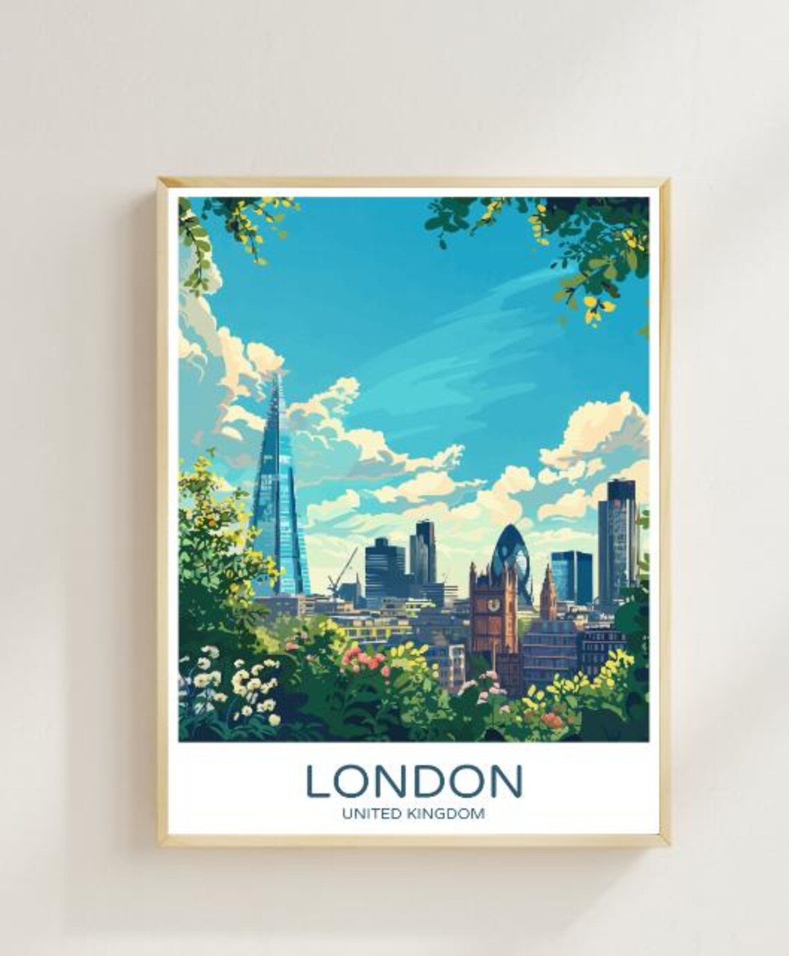 London United Kingdom Shard Garden View Skyline Travel Poster