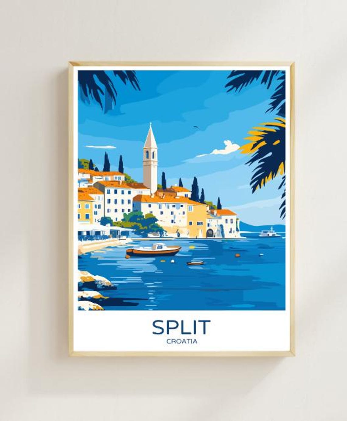 Split Croatia Seaside Old Town With Bell Tower Travel Poster