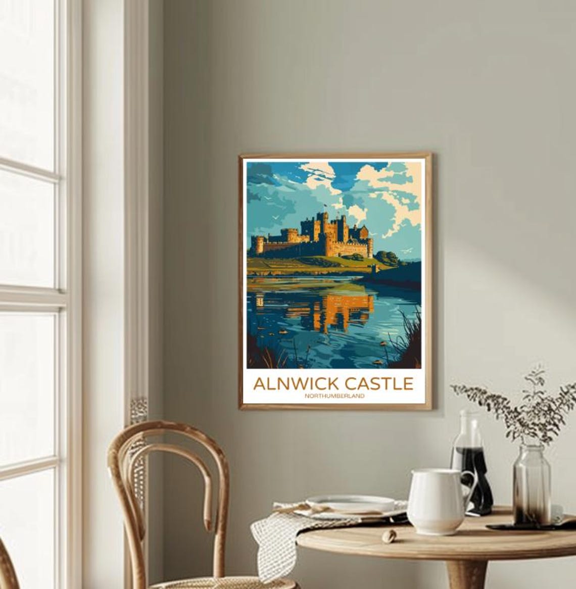 Alnwick Castle Northumberland Riverside Reflection Scene Poster - Image 2