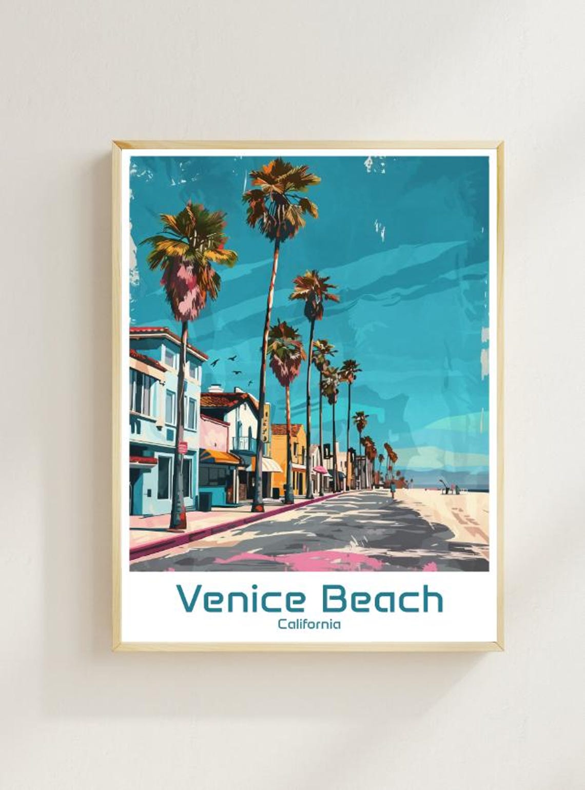 Venice Beach California Palm Lined Boardwalk Street Scene Poster