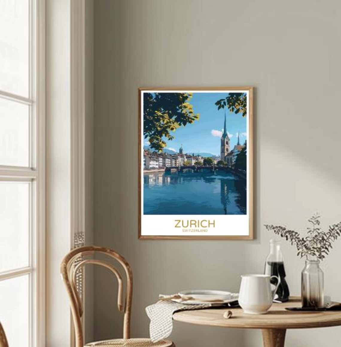 Zurich Switzerland Limmat River Old Town Church Spires Poster - Image 2