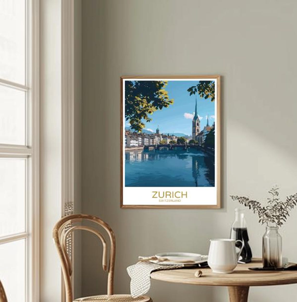 Zurich Switzerland Travel Poster Scenic City Lake Views Swiss Alps Backdrop European Cityscape Art Vacation Wall Art Home Decor - Image 2