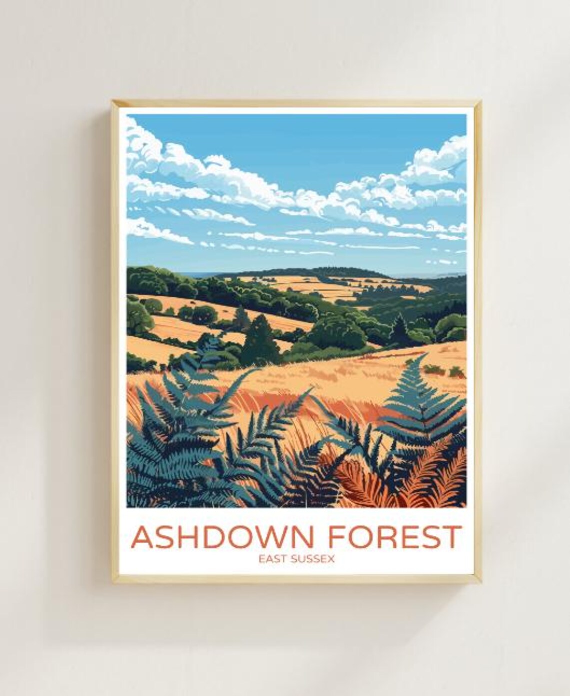 Ashdown Forest East Sussex Fern Meadow Hills England Travel Poster