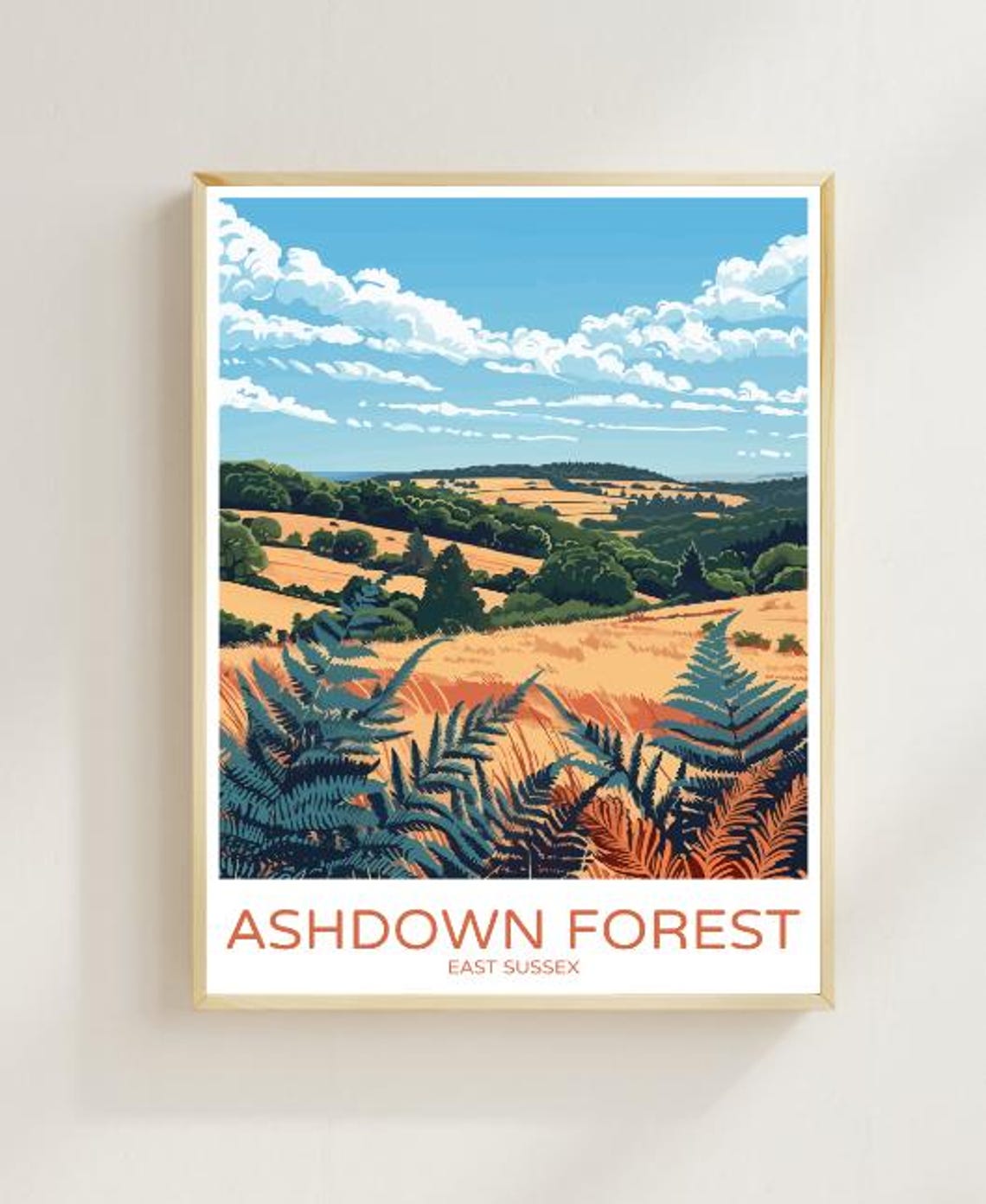 Ashdown Forest East Sussex Travel Postertranquil Wall Art Of Woodlands And Meadowsuk Nature Print British Countryside Decor Outdoor Gift