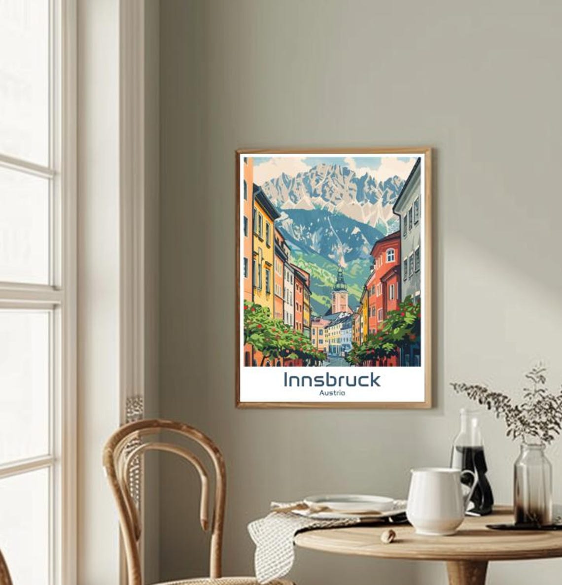 Innsbruck Austria Old Town Street With Towering Alpine Peaks Poster - Image 2