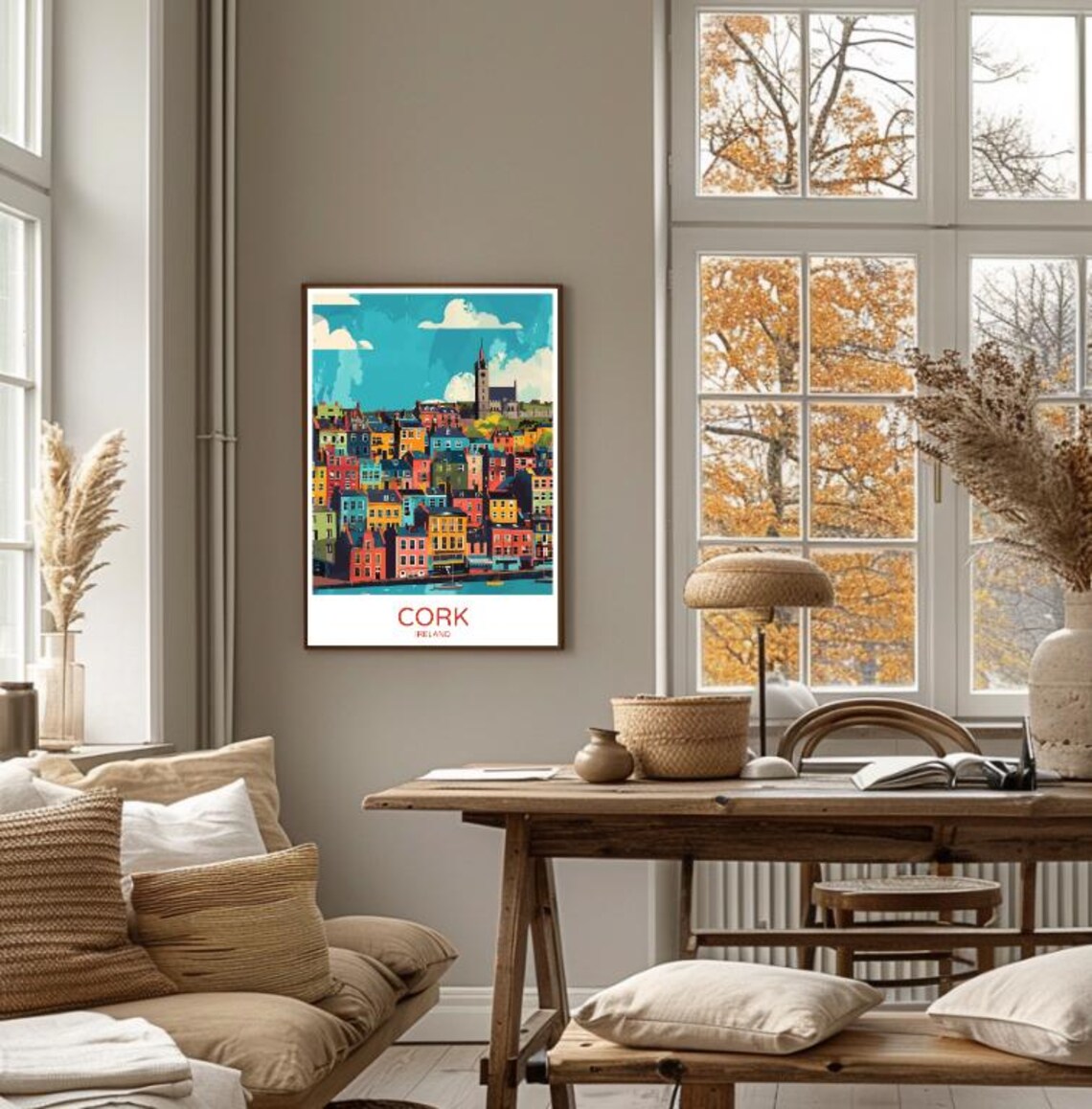 Cork Colorful Hillside Harbor Town Illustrated Ireland Travel Poster - Image 4