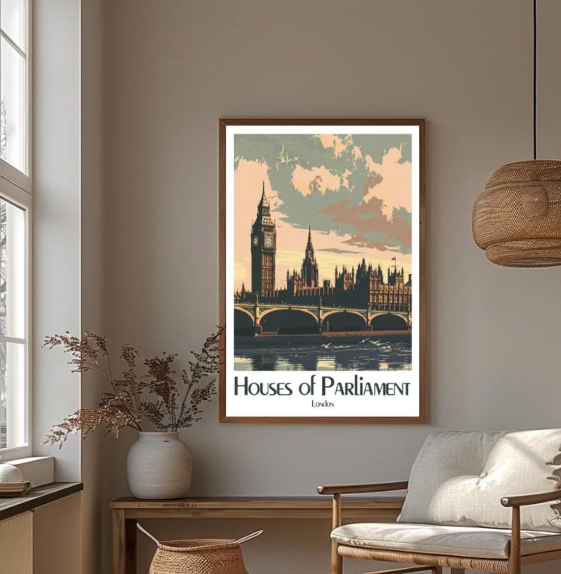 Houses Of Parliament London Travel Poster Iconic Landmark Wall Art Vintage Big Ben Print Thames River Decor Uk Travel Gift - Image 4
