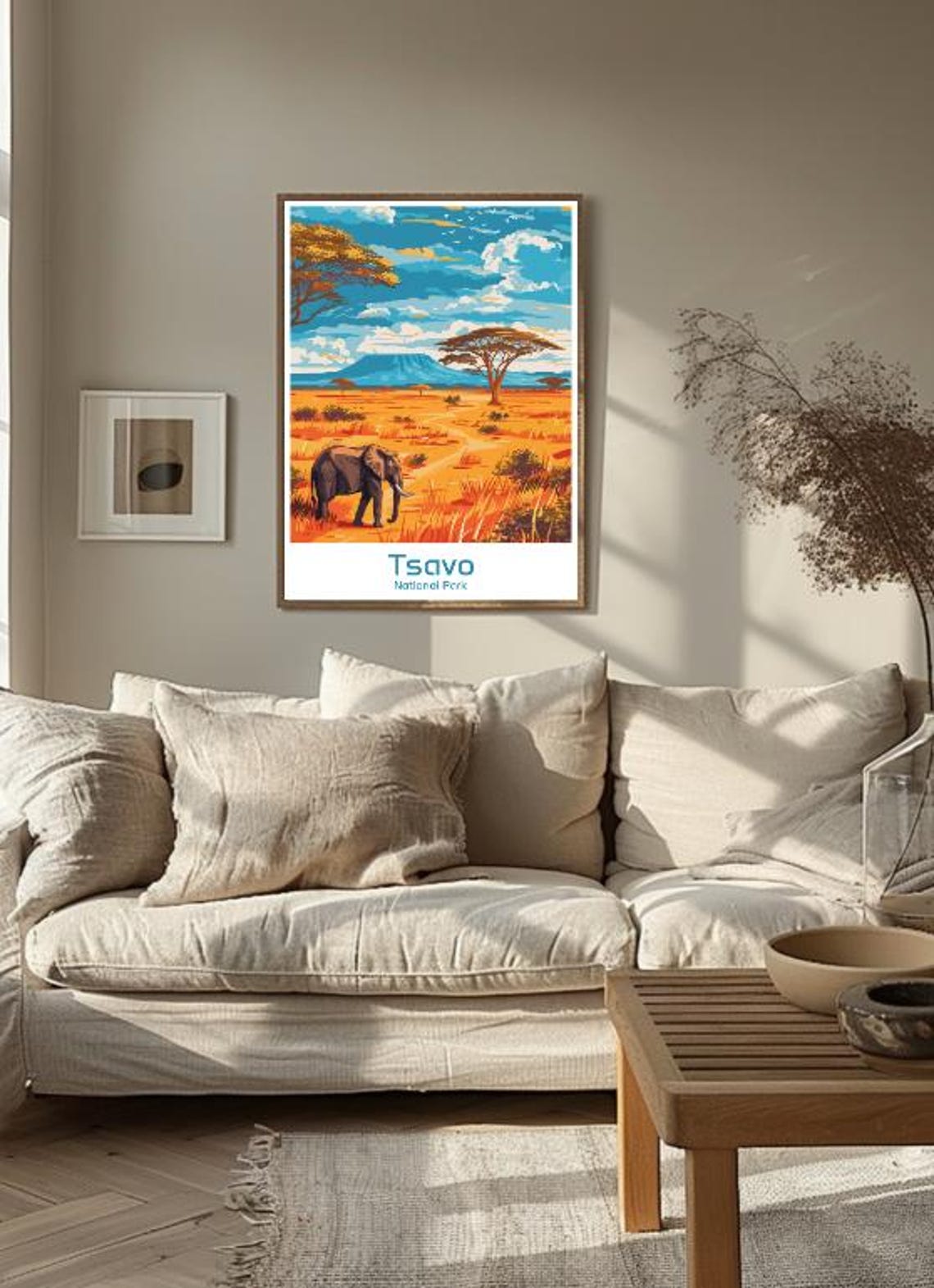 Tsavo National Park Elephant Savanna Sunset Vintage Travel Poster - Image 3
