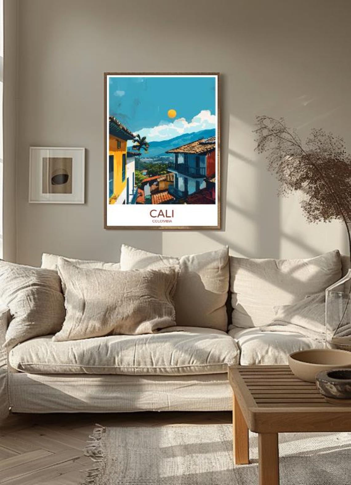 Vibrant Cali Colombia Tropical Mountain Town Sunset Scene Poster - Image 3