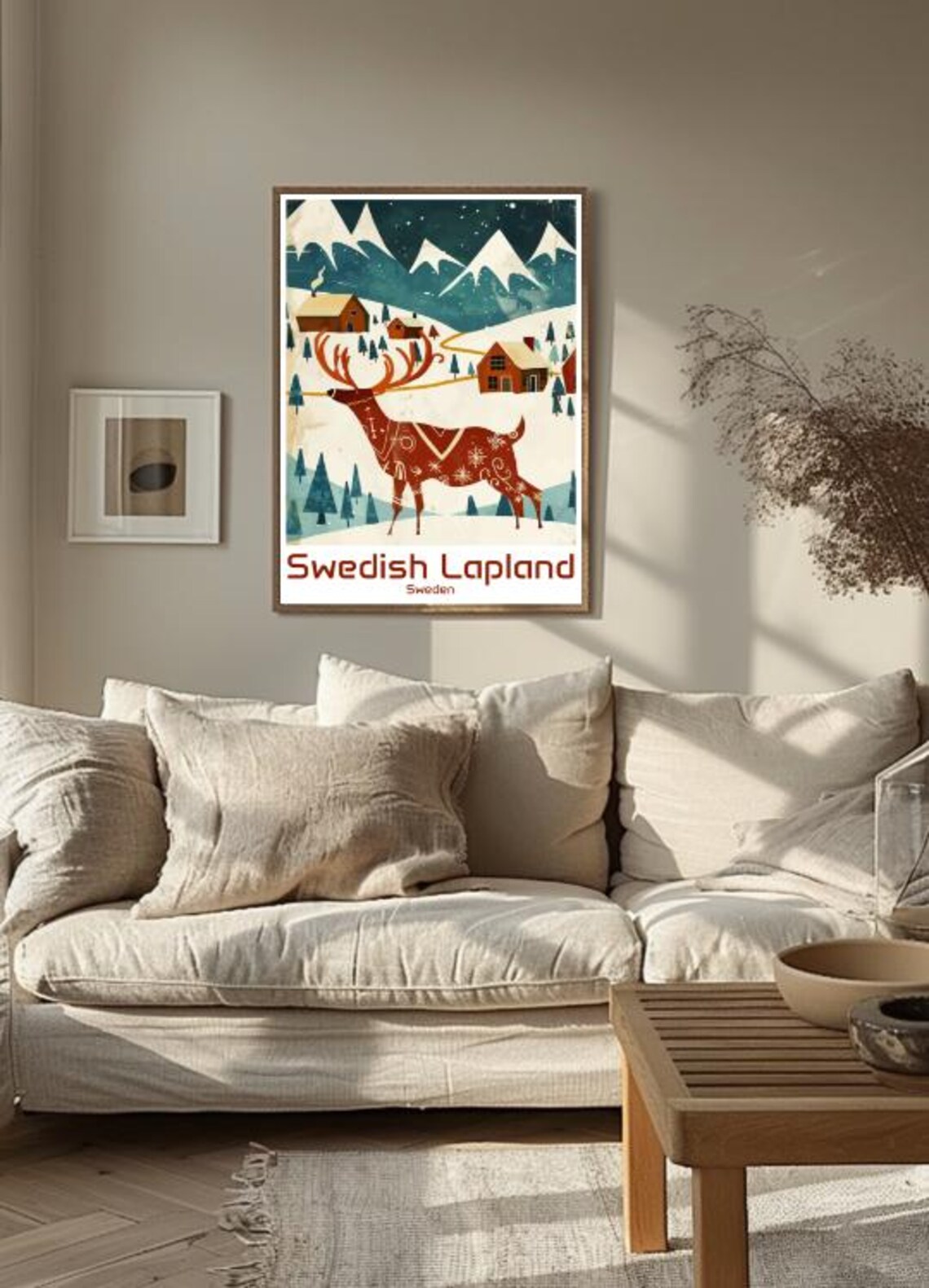Swedish Lapland Reindeer Snowy Arctic Village Winter Travel Poster - Image 3