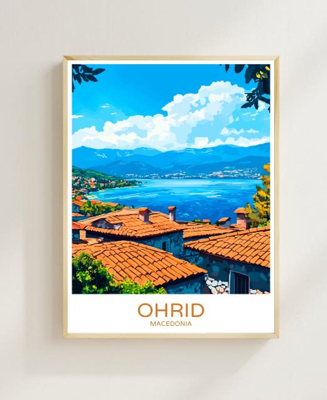 Ohrid Macedonia Scenic Lake View Old Town Rooftops Travel Poster