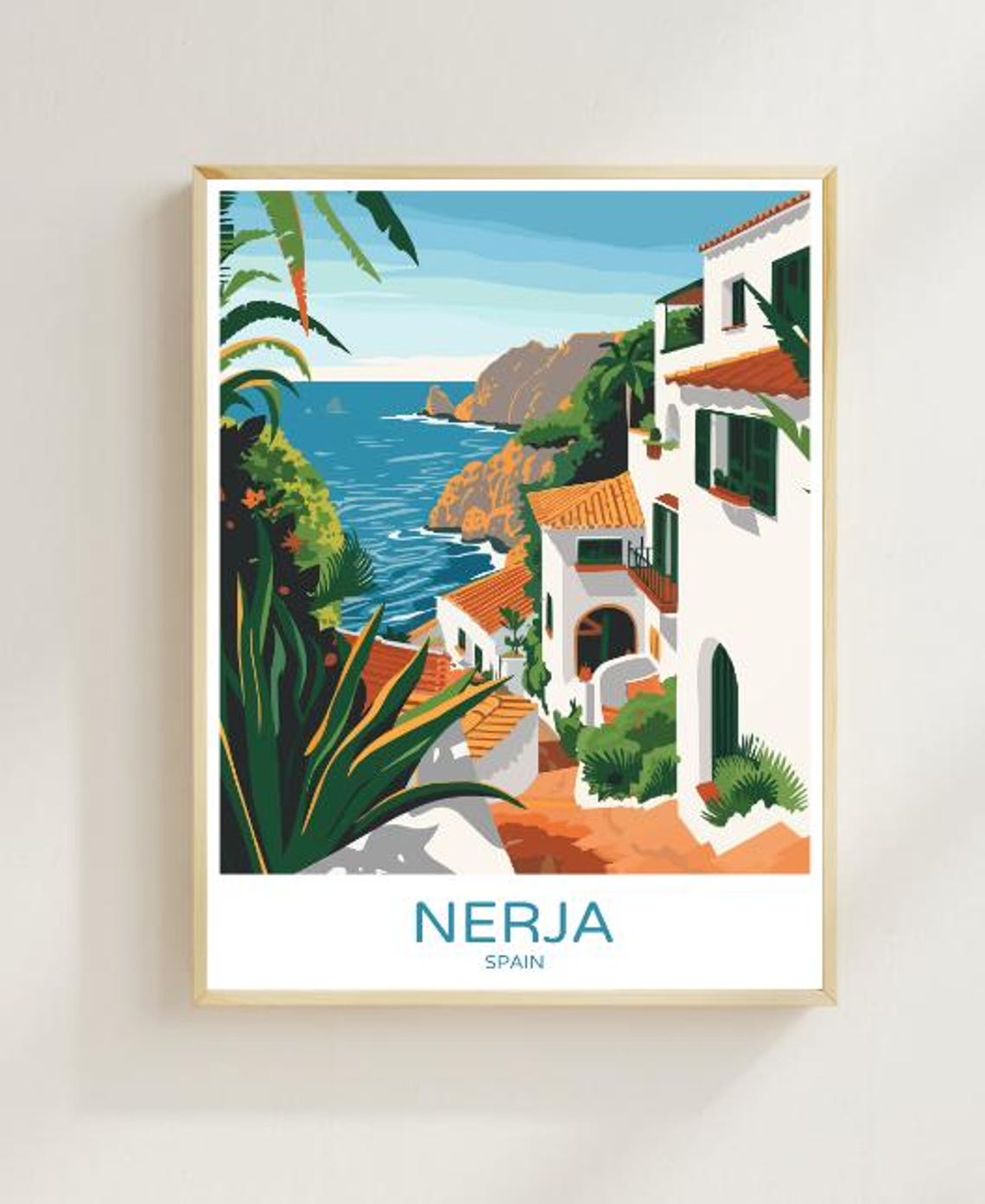 Nerja Spain Whitewashed Coastal Village Cliffside View Poster