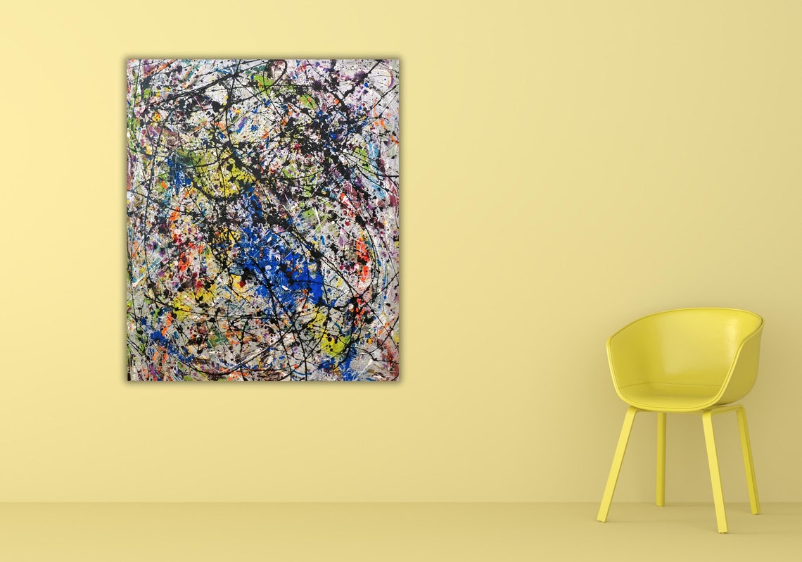 Multicolor Drip Paint Splatter Modern Abstract Action Art Poster - Image 2