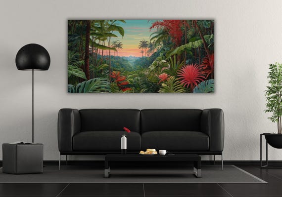Green Forest Landscape Wall Art Forest Wall Art The Wild Equatorial Jungle Wall Art Living Room Wall Art Decor Abstract Jungl