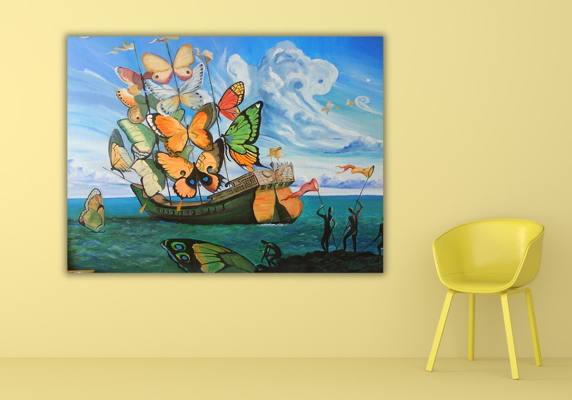 Salvador Dali Ship with Butterfly Sails Surrealist Ocean Poster - Image 2