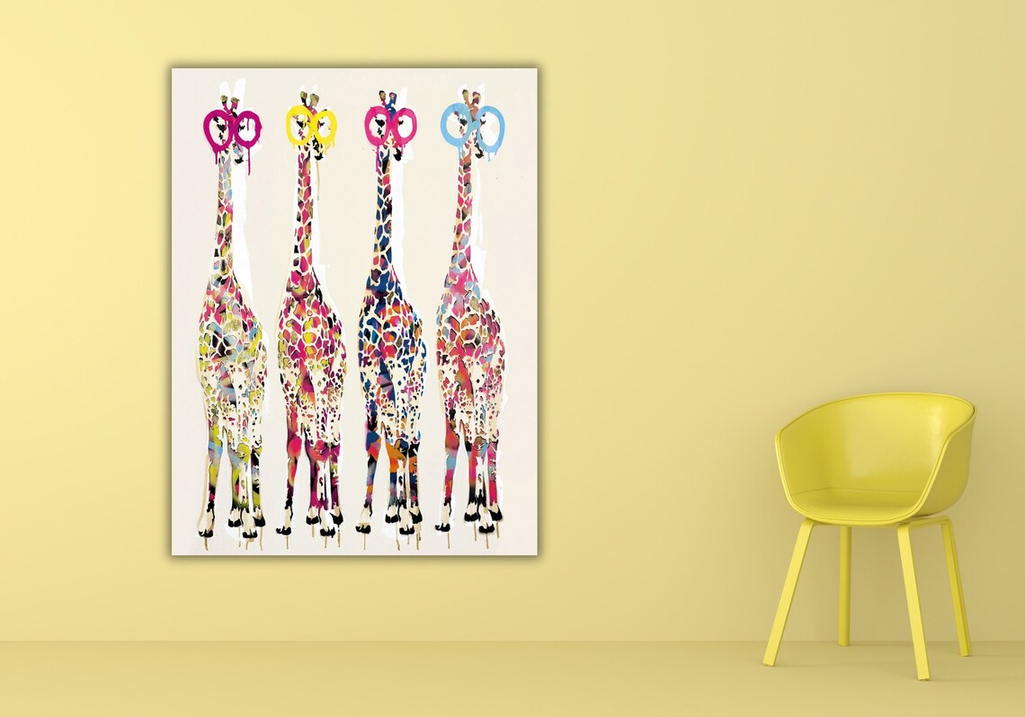 Four Colorful Giraffes Pop Art Paint Drip Splash Abstract Animal Poster - Image 3