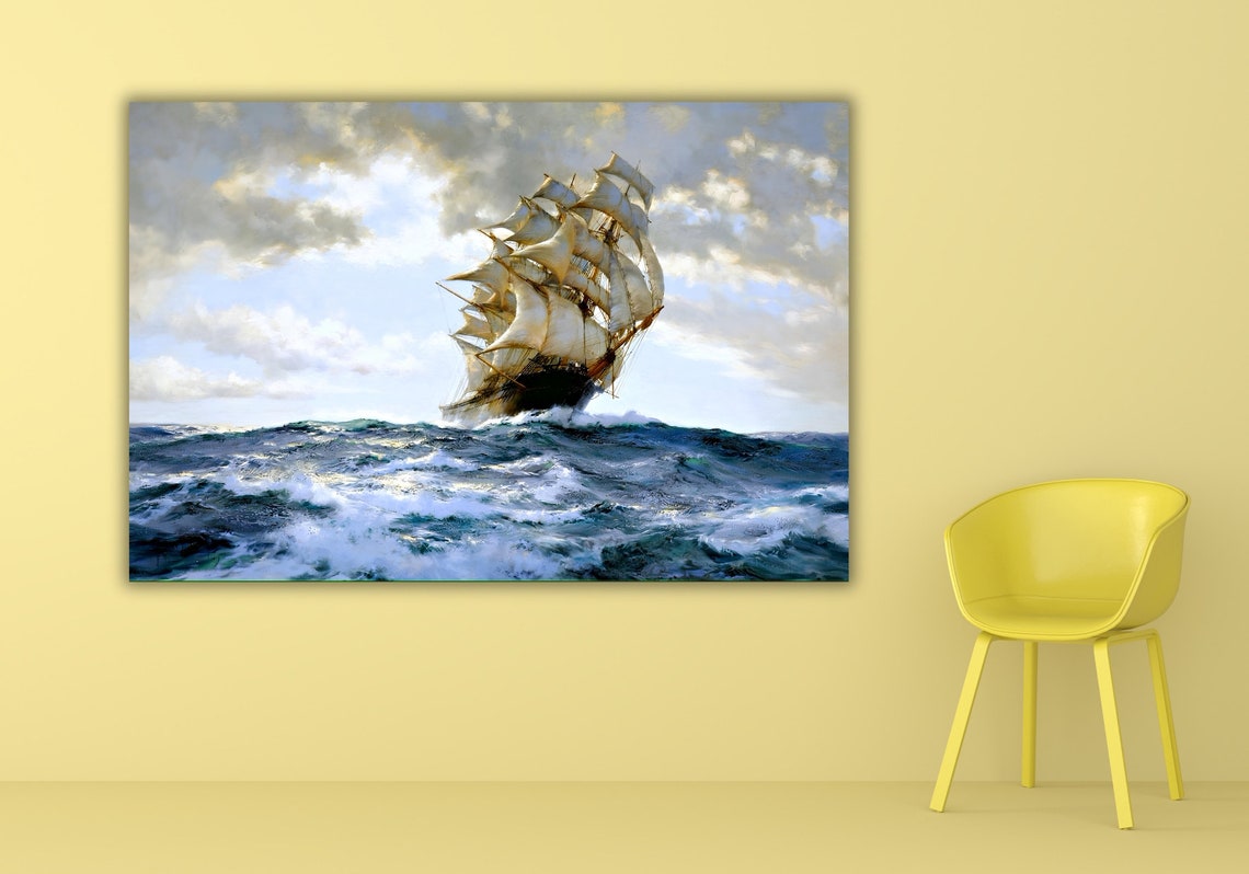 Tall Ship Clipper Full Sails Rough Sea Classic Marine Painting Poster - Image 3