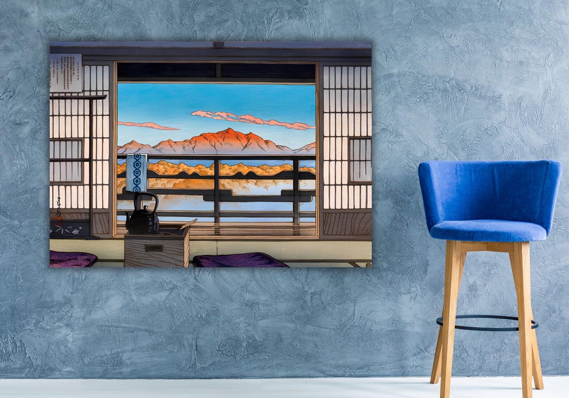 Japanese Mountain View Through Sliding Shoji Doors Tea Kettle Poster - Image 3