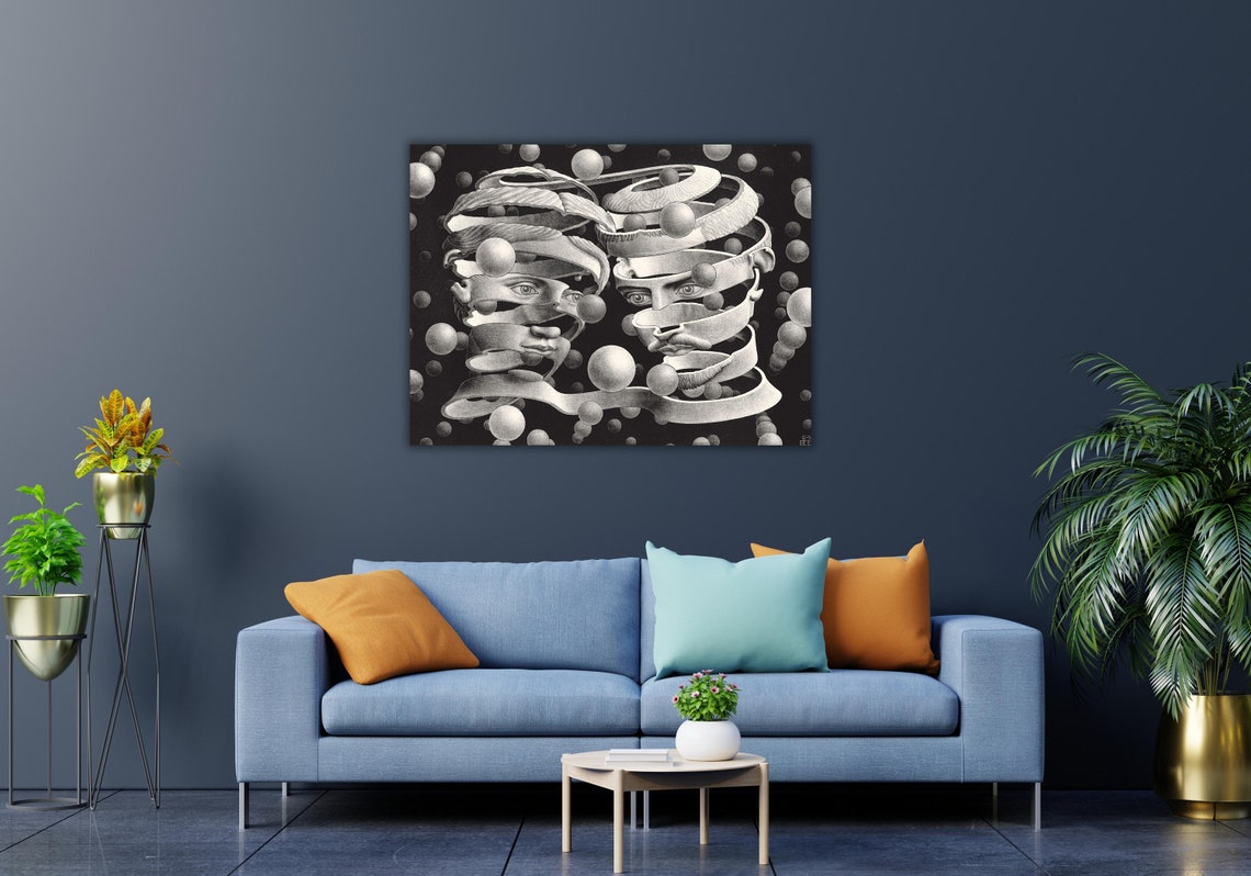 M C Escher Bond of Union 1956 Spiral Heads Optical Illusion Art Poster - Image 3