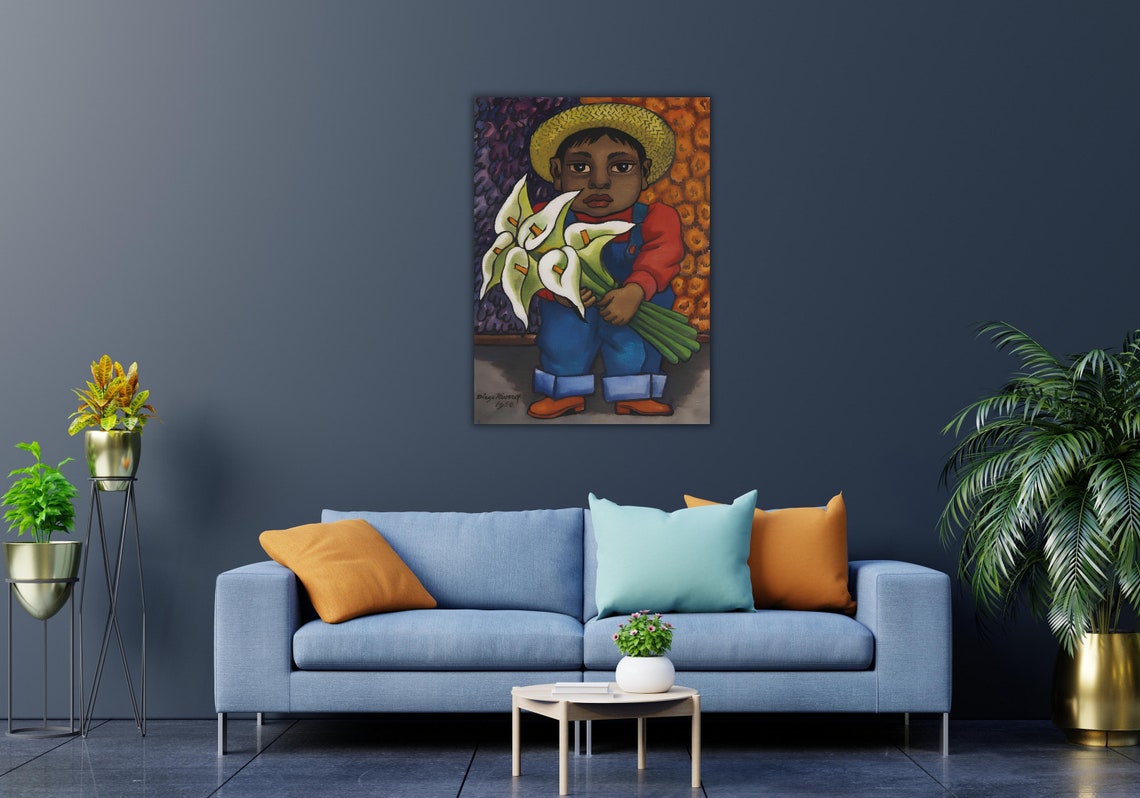 Diego Rivera Child With Calla Lilies Straw Hat 1950 Mexican Art Poster - Image 3