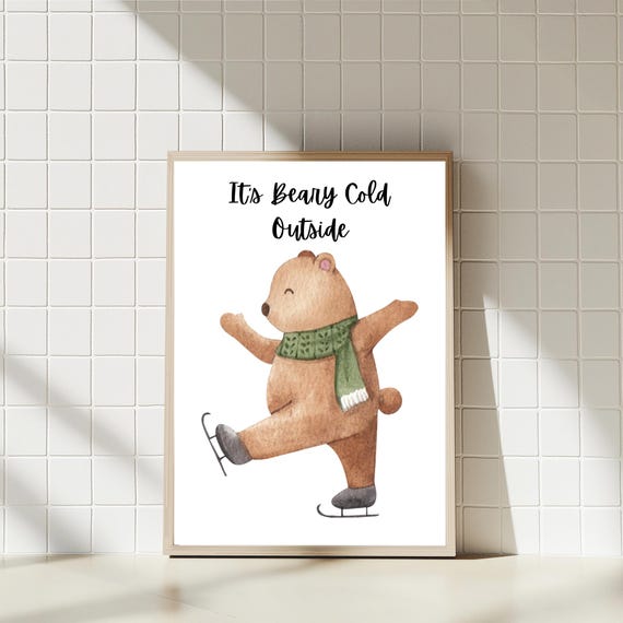 Bear Ice Skating Print Winter Holiday Wall Art