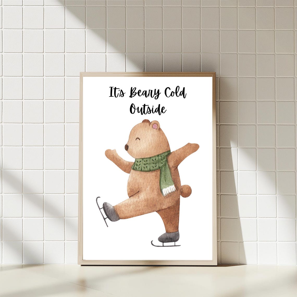 It's Beary Cold Outside Cute Ice Skating Bear Winter Holiday Poster
