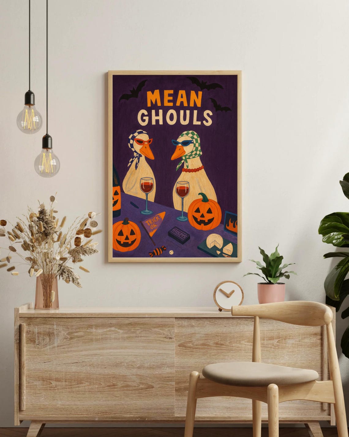 Mean Ghouls Funny Halloween Ducks Wine Party Spooky Art Print
