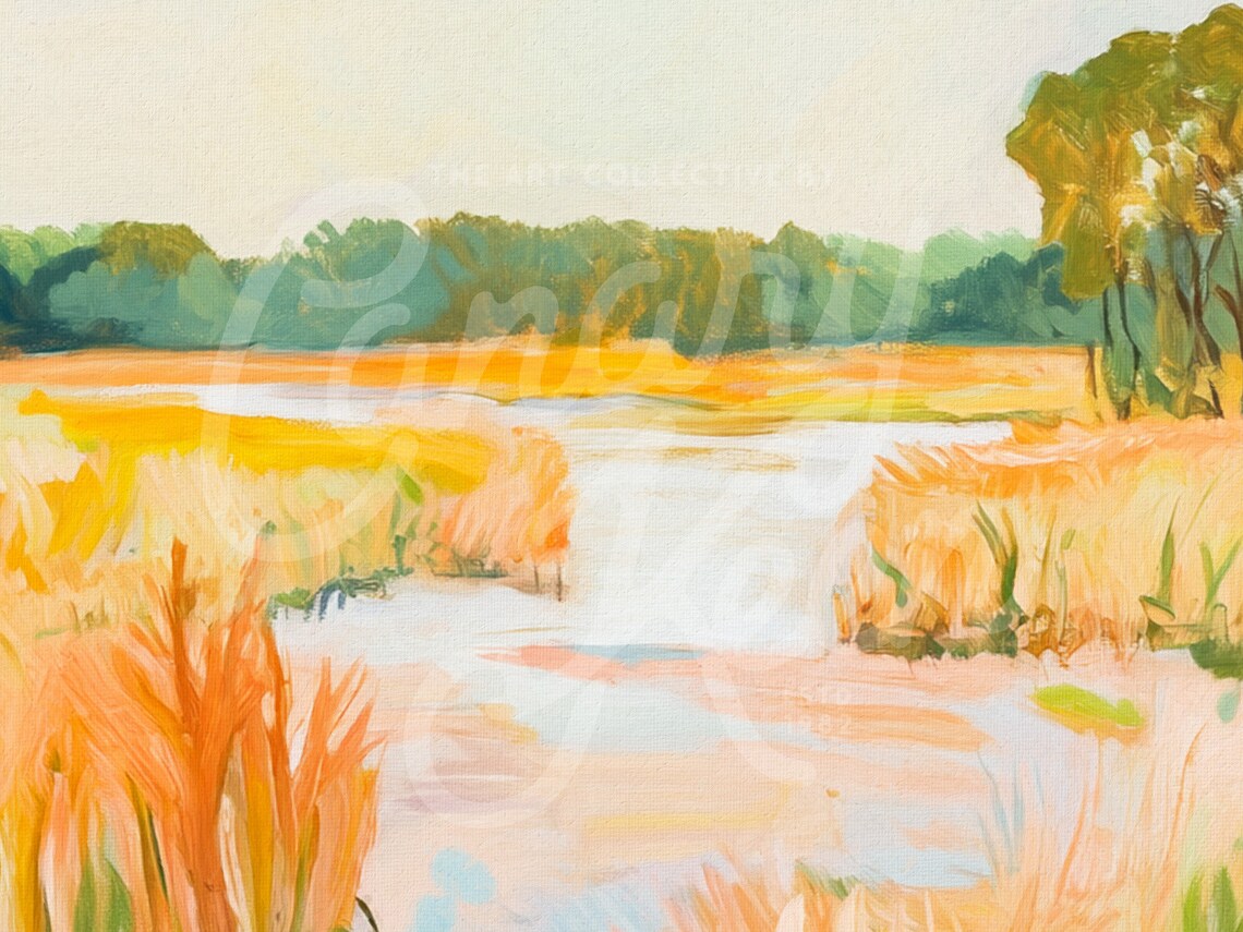 Golden Hour Marsh Landscape Golden Grasses Sunset Wetland Art Print - Image 3