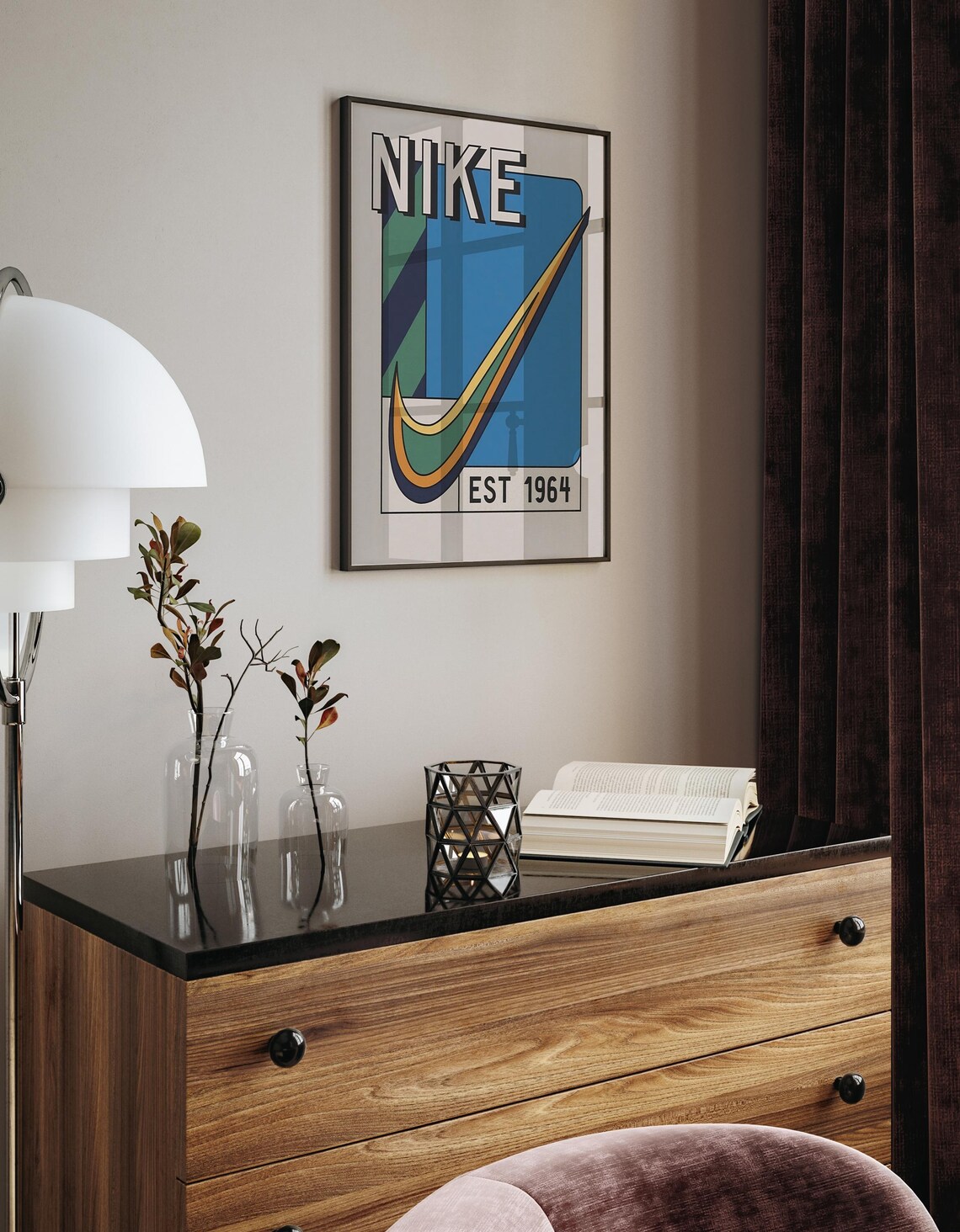 Retro Nike Est 1964 Giant Swoosh Vintage Streetwear Wall Art - Image 2