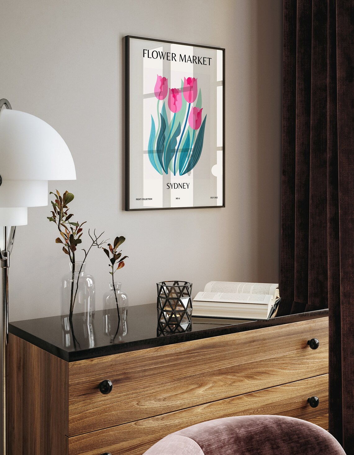 Flower Market Sydney Pink Tulips Botanical Vintage Art Poster - Image 3