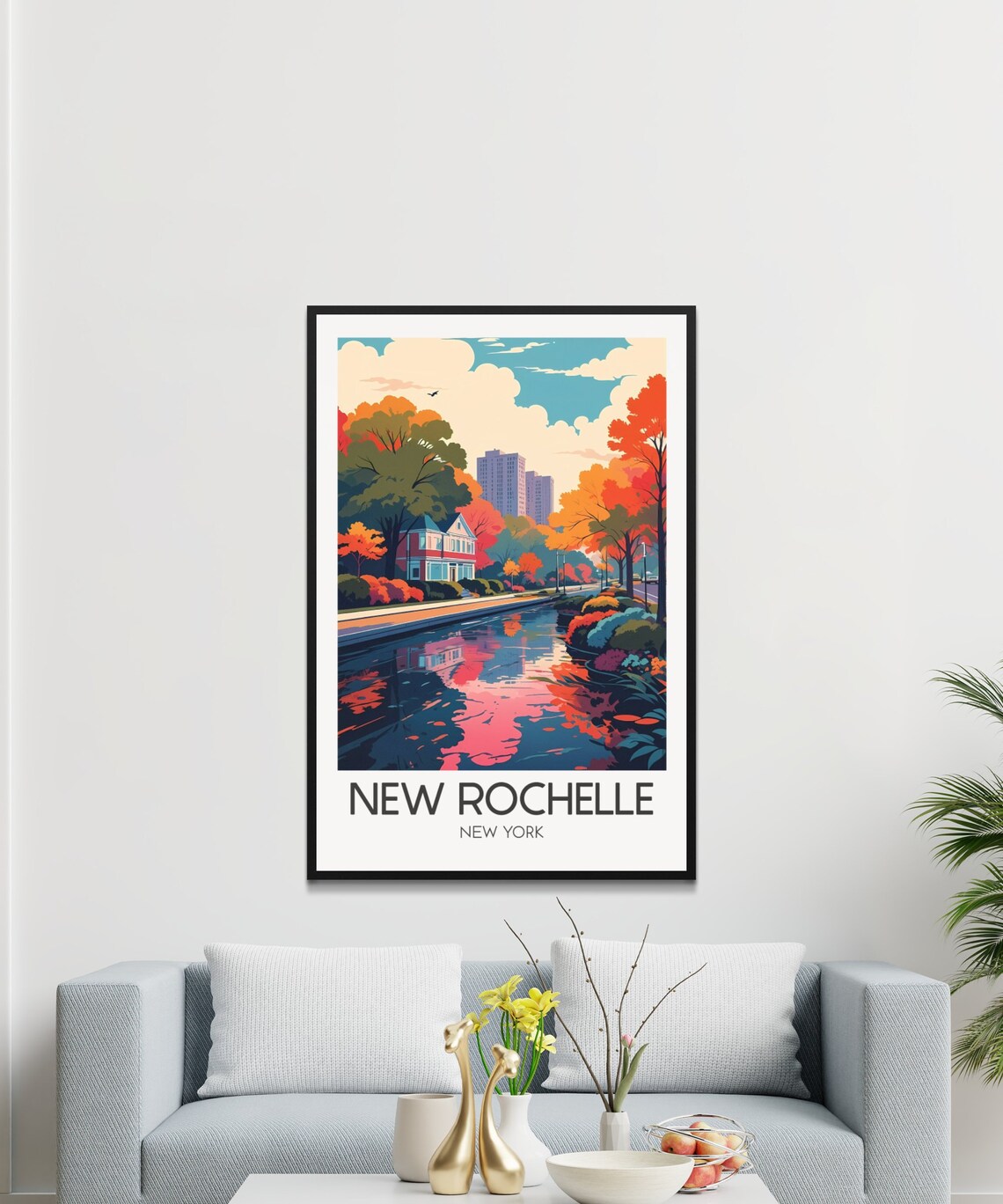 New Rochelle New York Autumn Riverfront Suburb Neighborhood Poster