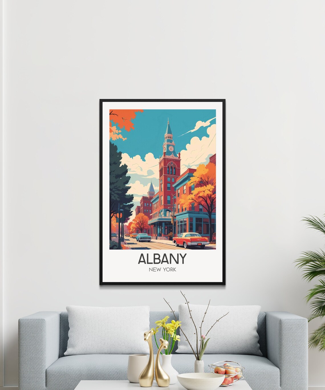 Albany New York Historic Clock Tower Autumn Vintage City Poster