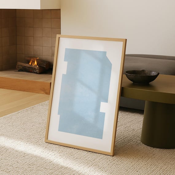 Minimalist Abstract Blue Shape Poster Geometric Wall Art Modern For Home Office Gallery Or Studio Decor