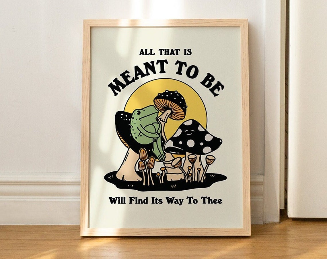 All That Is Meant To Be Frog Hugging Mushroom Retro Wall Poster
