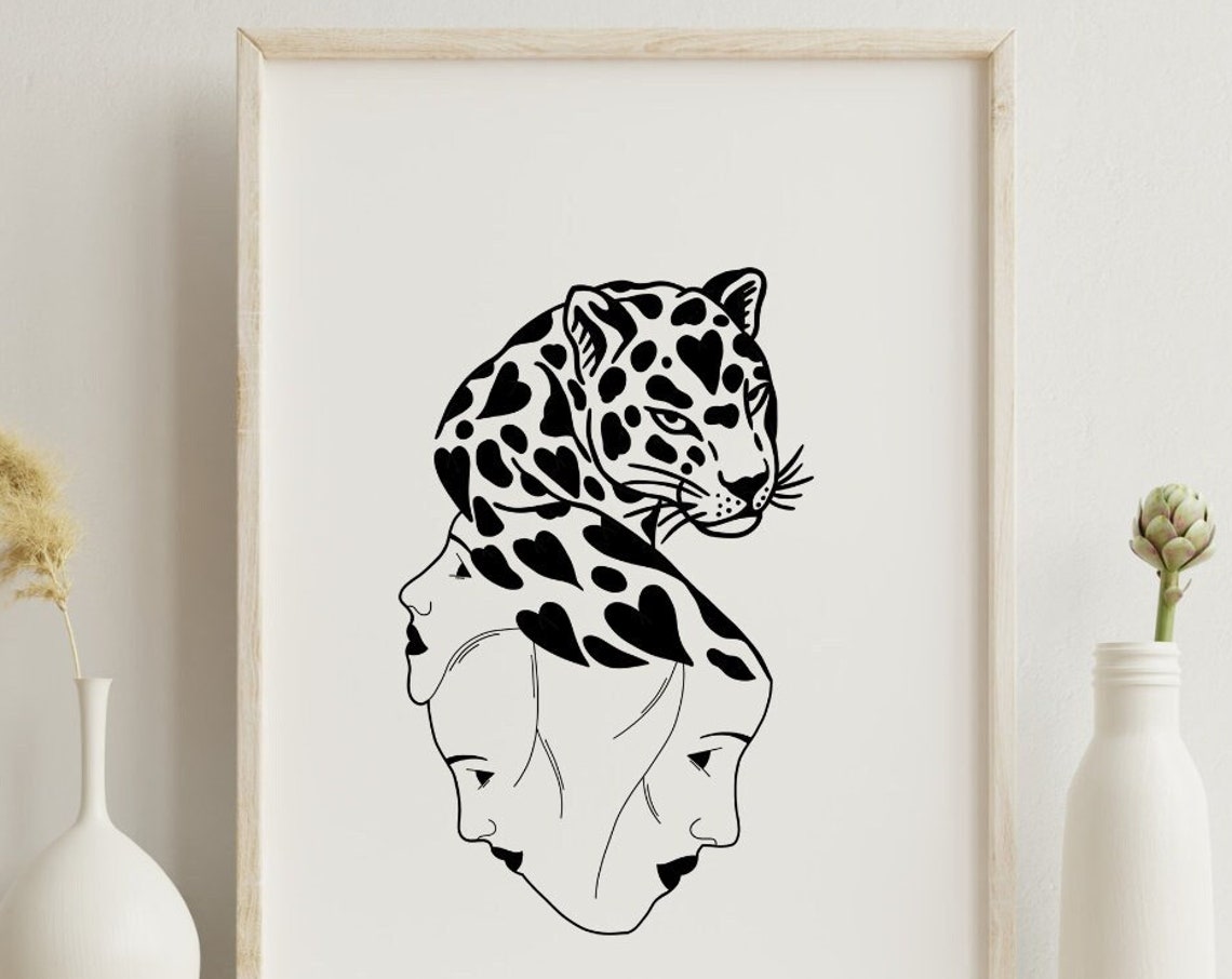 Camouflage Mode Leopard Woman Face Blend Tattoo Style Art Poster