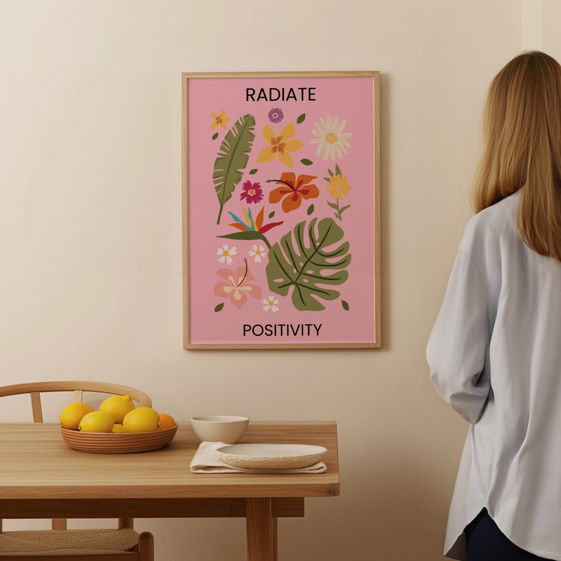Radiate Positivity Pink Tropical Hibiscus Floral Quote Poster - Image 3