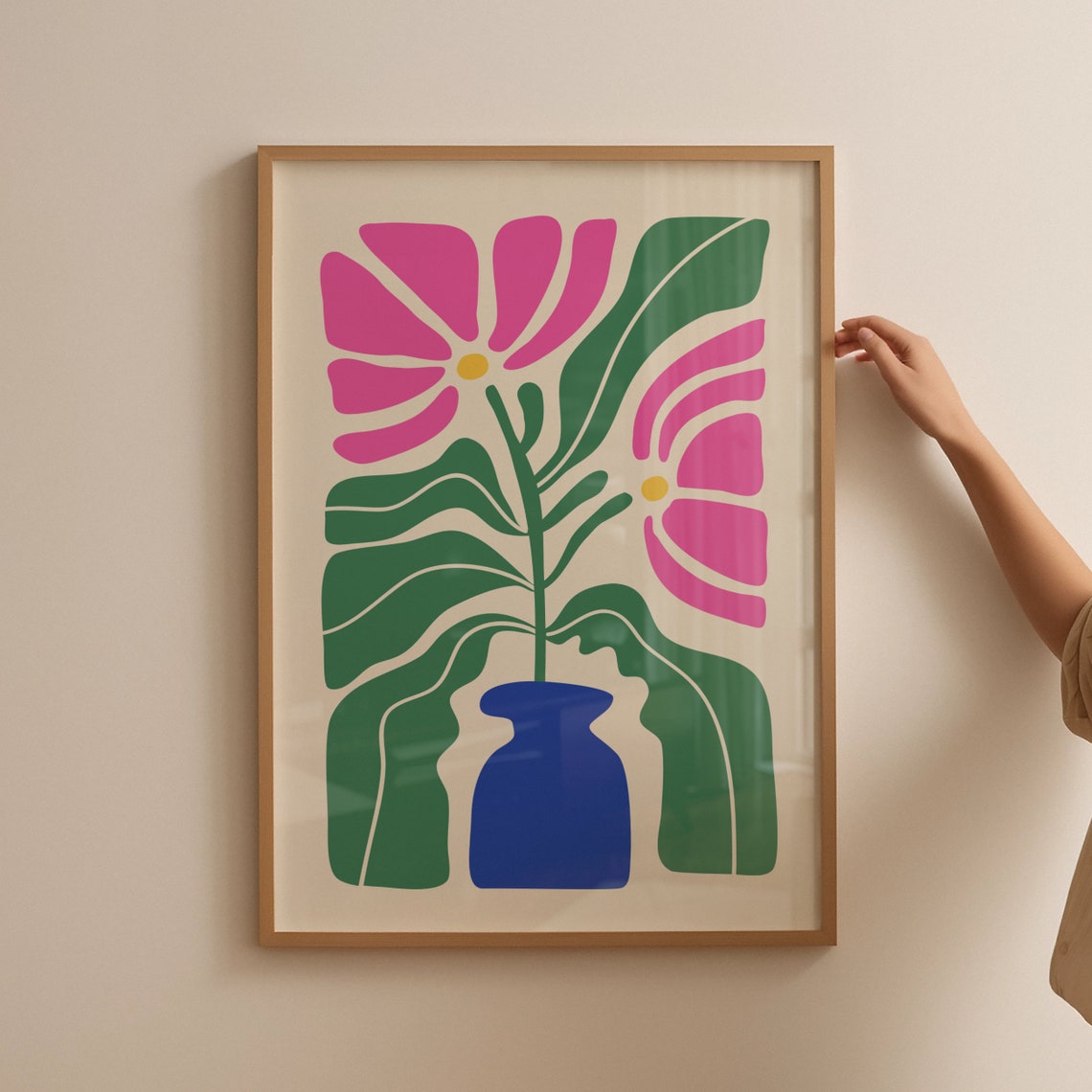 Abstract Bold Floral Botanical Poster Pink Green Modern Decor - Image 4