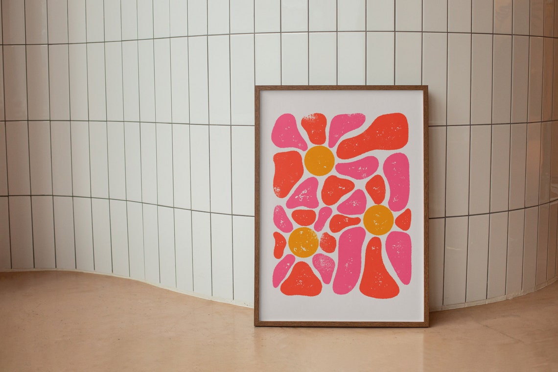 Warm Bold Abstract Groovy Flowers Retro Pop Botanical Art Poster - Image 2