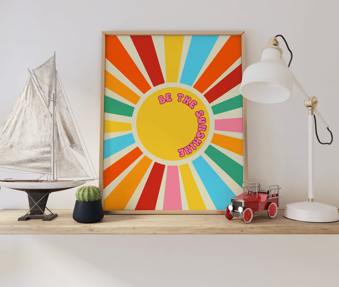Be The Sunshine Retro Sunburst Rainbow Rays Graphic Wall Poster - Image 2